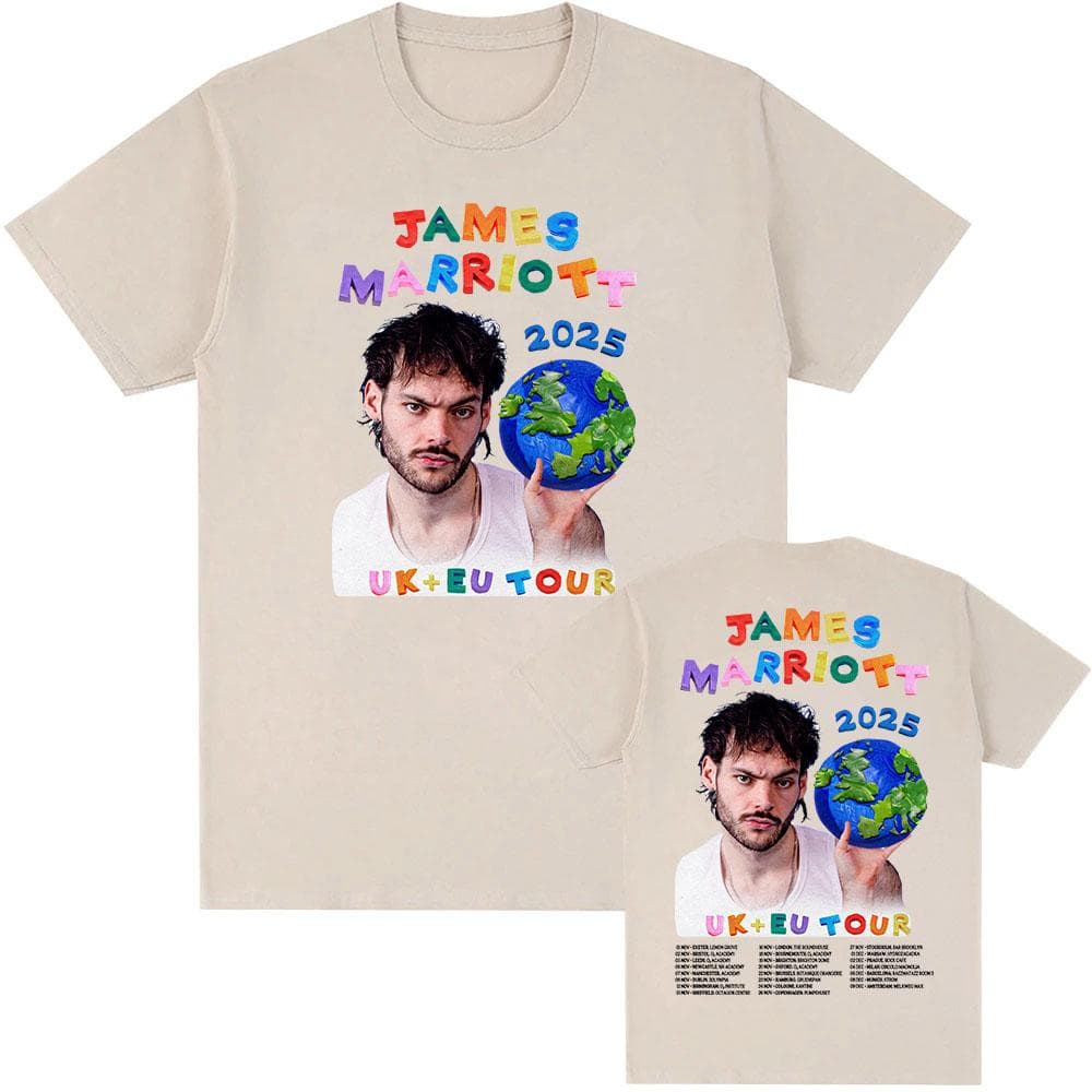James Marriott UK + EU Tour 2025 T-shirt Summer O-neck Short Sleeve Cotton Tees Fashion Graphic Tshirts Men Women T Shirt Unisex Streetwear XXL sand