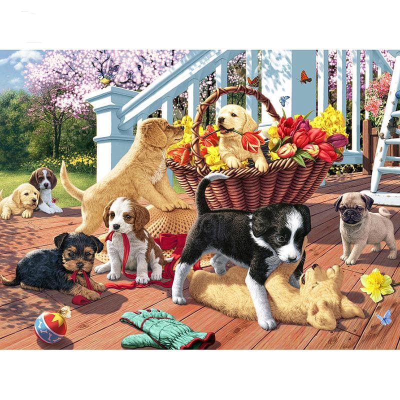 5D Diamond Embroidery Dog Is Playing Diamond Painting Cross Stitch Rhinestone Mosaic Home Decoration 20X30CM