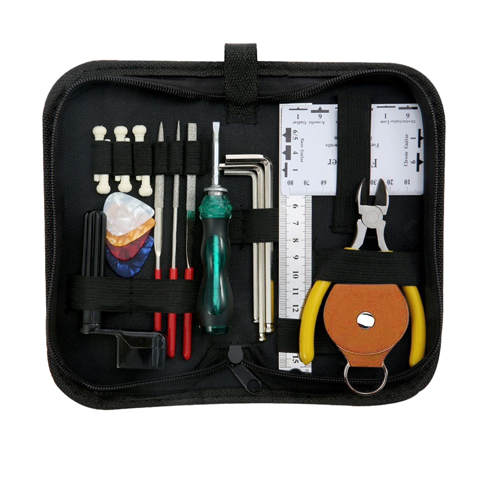 23PCS Guitar Repair Kit Guitar Maintenance Tools Guitar Setup Kit with Guitar Picks String Ruler multicolour