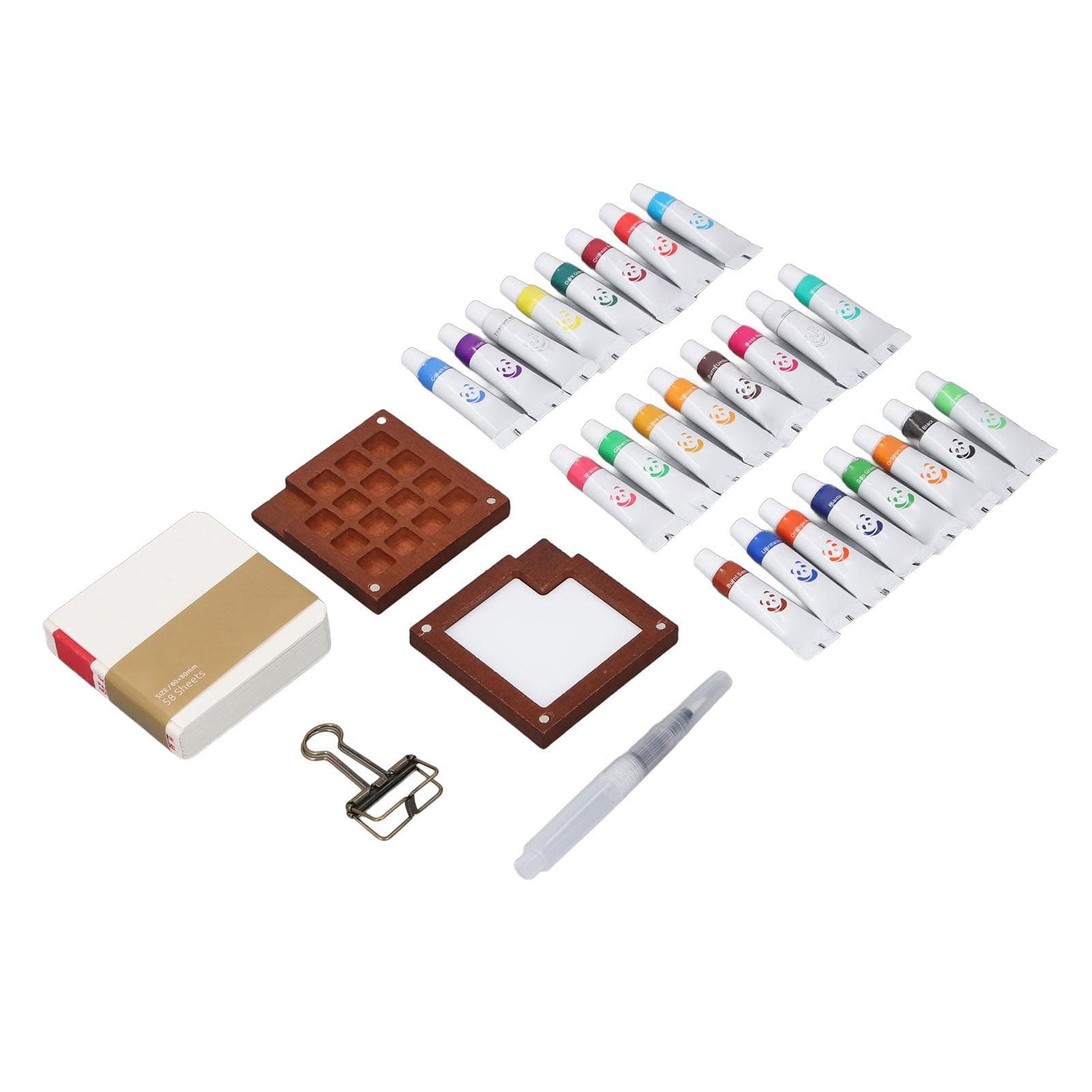 Portable Watercolor Palette Set 24 Color Paints Painting Brush Tiny Mini Artist Watercolor Travel