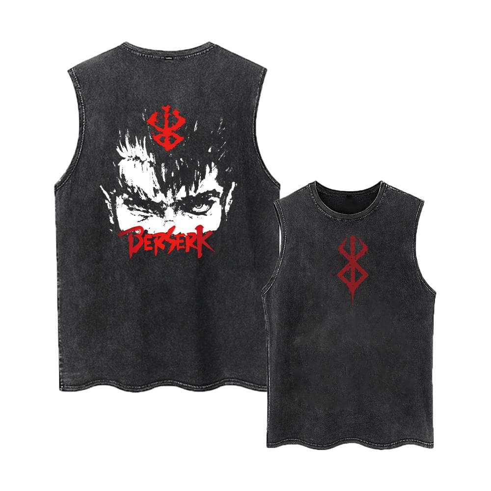 Anime Printed Washed Vest Retro Sports Fitness Casual Short-Sleeved Loose Large Size Summer L
