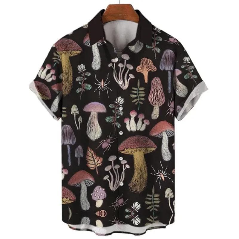 New Short-Sleeved Shirt Men Plus Size Hawaiian 3d Mushroom Print Men'S Tops Vintage Summer Streetwear Shirt For Men Clothing L