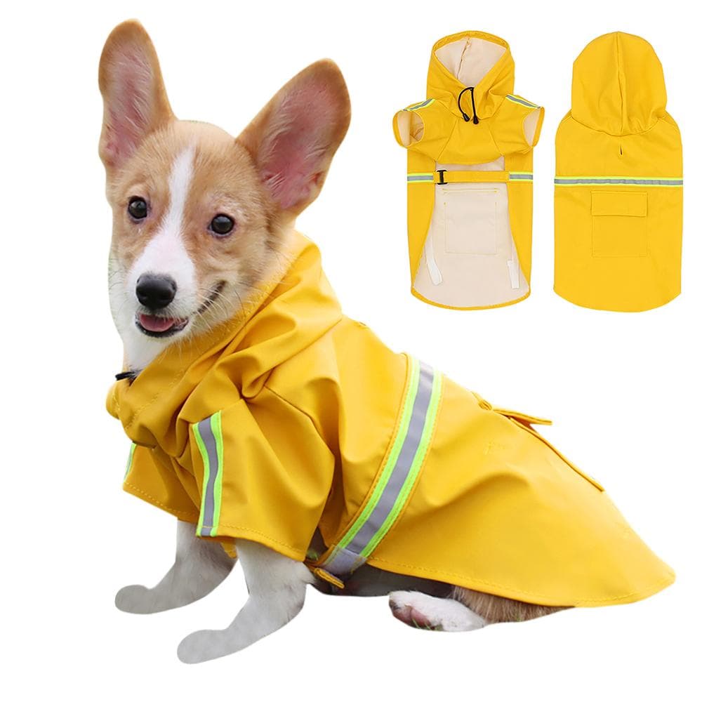 Dog Raincoat with Hood Pocket Reflective Adjustable Waterproof Slicker Rain Jacket for Small Medium 5X-Large yellow