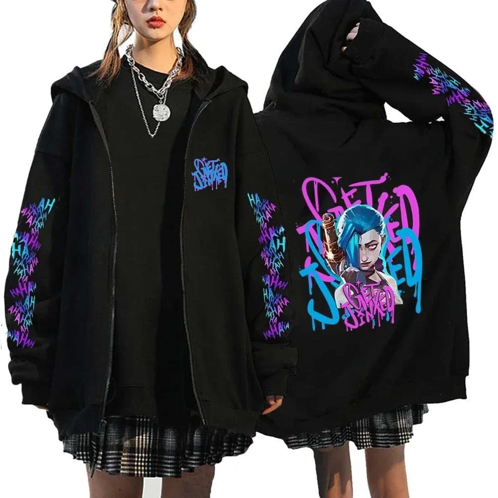 Arcane-Jinx Zipper Hoodie Monkey Graffiti Zip Up Jacket Men Women Game Lover Popular Sweatshirts HipHop Streetwear Pullover Gift S