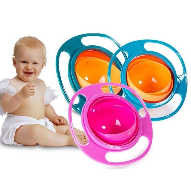 Universal 360 Rotate Baby Gyro Feeding Bowl Spill Proof Technology Funny Gift blue