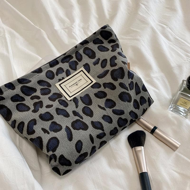 Corduroy Makeup Bag Organizer Clutch Retro Flower Print Cosmetic Bag Wash Women Travel Make Up Pouch Beauty Toilet Storage Cases grey