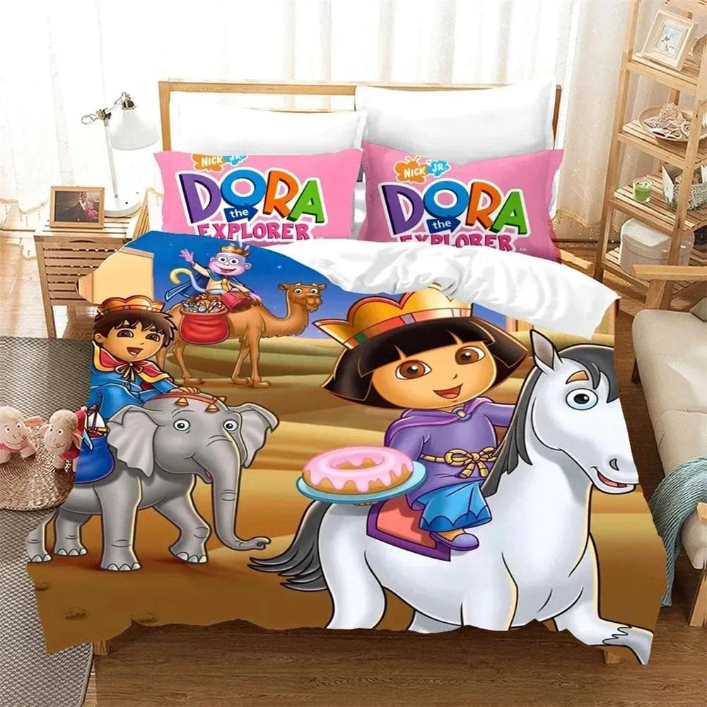 3D Print D-Dora Cartoon Explorer Bedding Set Duvet Cover Bed Set Quilt Cover Pillowcase Comforter king Queen Size Boys Adult 140x210cm 2pcs