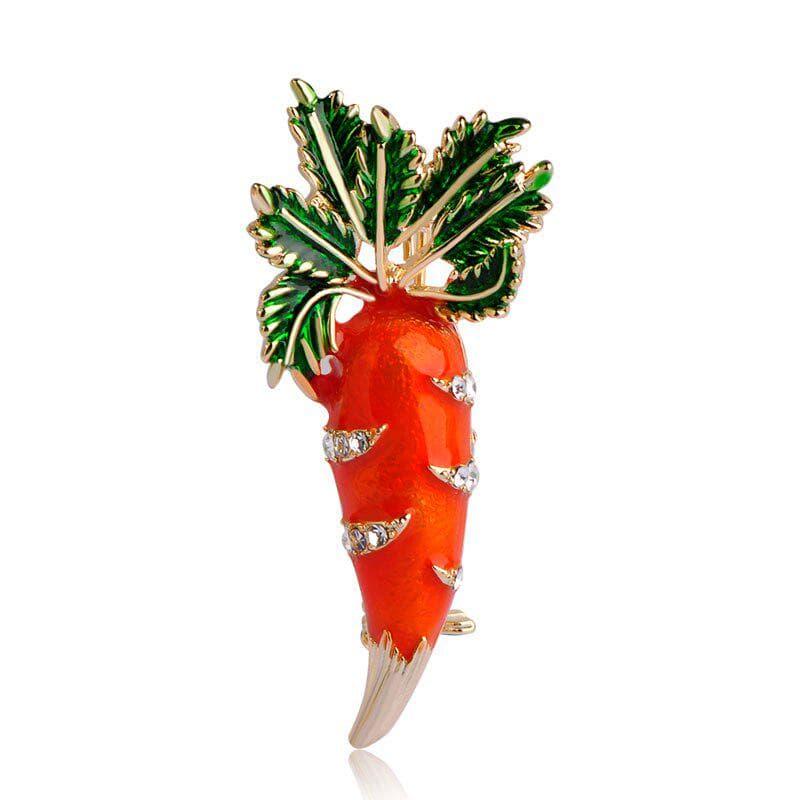 Blucome Cute Orange Carrot Brooch Enamel Green Leaves Gold-color Pins Suit Scarf Clothes Corsage Jewelry Women Men Kids Gifts orange