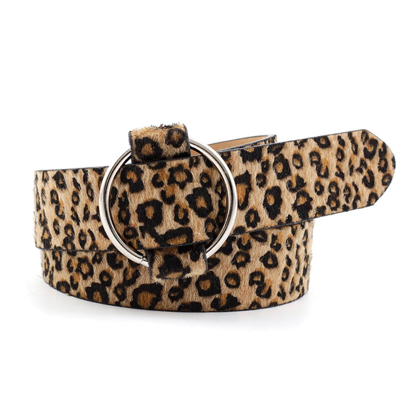 Women Round Buckle Belt Fashionable Casual Adjustable Comfortable Texture Belt for Formal Loose One Size leopard print