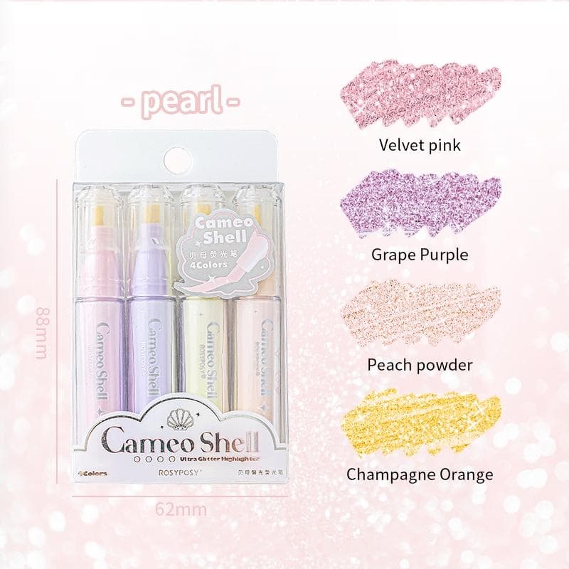4pcs Cameo Shell Highlighter Pens Set Mini Portable Size Ultra Glitter Marker Liner for Drawing Paint