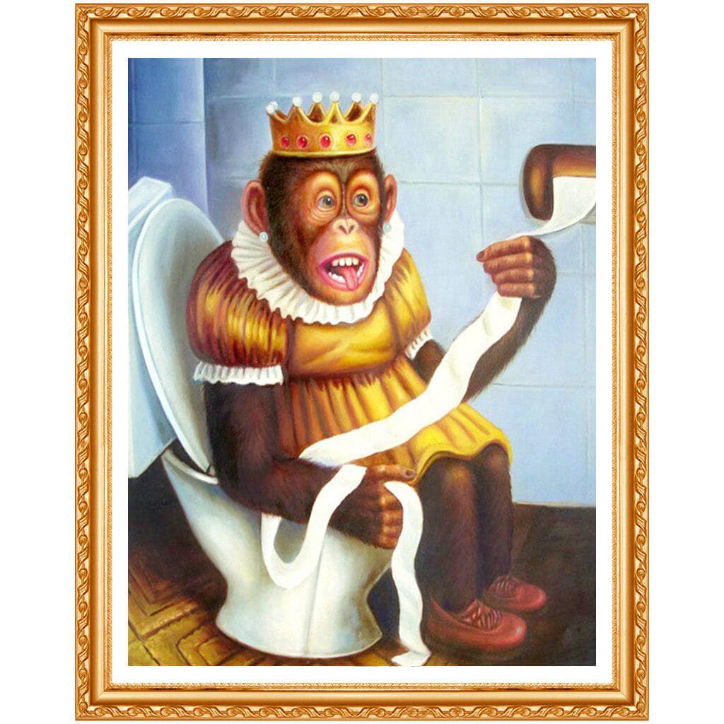 5D DIY Full Diamond Painting Monkey Toilet 3D Embroidery Cross Stitch Painting Home Decor Gift 20X30CM