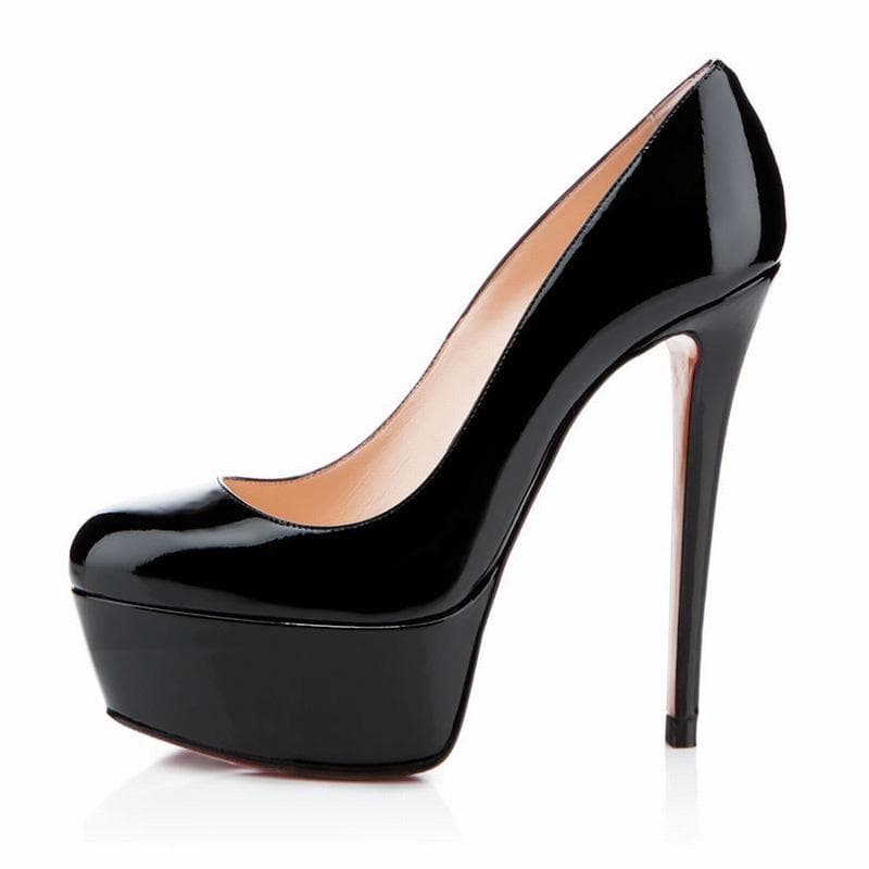 LOSLANDIFEN Women Pumps 14cm Super High Heels Platform Shoes Sexy Patent Leather Woman Wedding Party Stilettos Red shoe 40 black