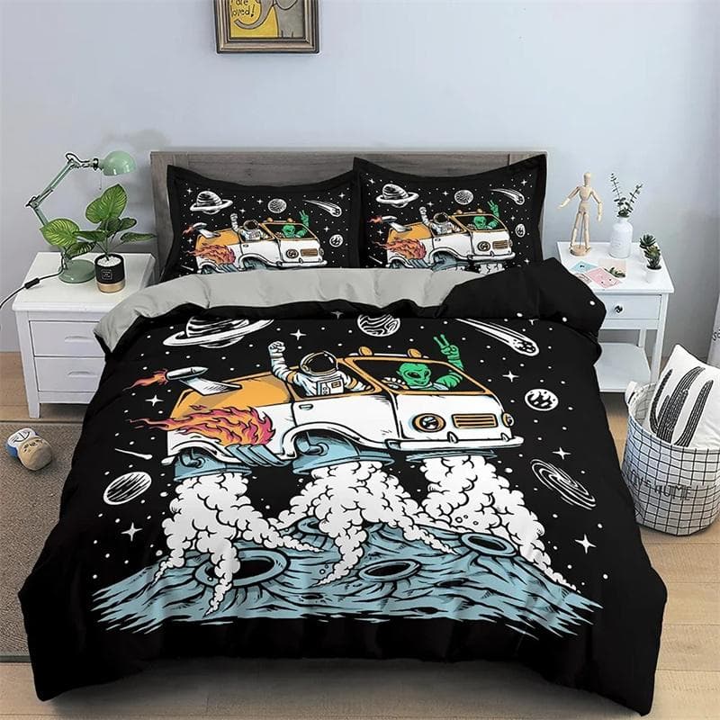 Mysterious UFO Alien Bedding Set,Duvet Cover Comforter Bed Set Quilt Cover Pillowcase,King Queen Twin Size Boys Girls Adults 150x200cm 3pcs