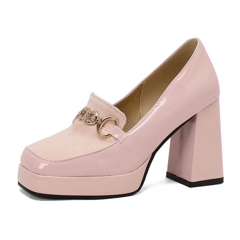 Q/Women's High Heel Single Shoes Spring/Summer New Solid Color Waterproof Platform Thick Heel Large Four Seasons Shoes 42 pink