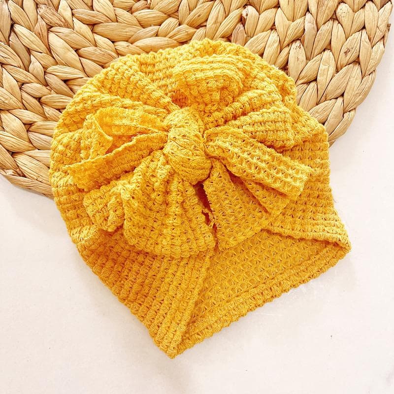1pc Big Waffle Knitted Bows Turban Baby Toddler Babes Head Wraps Girls Boys Beanies Caps Infant Hair Accessories Kids Headwear gold