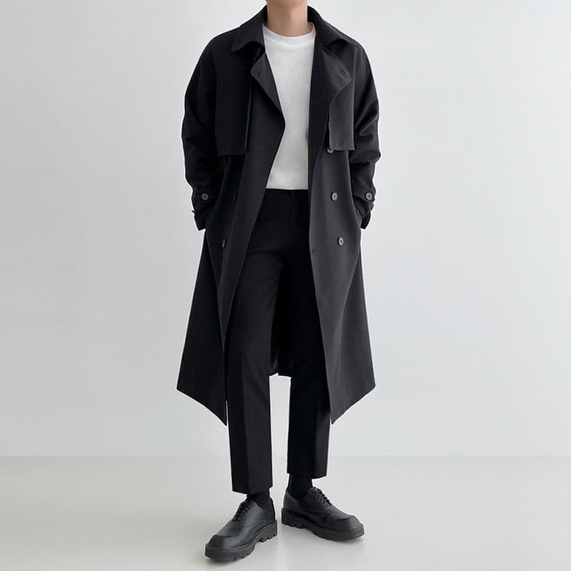 Windbreaker Men's Mid-Length Spring Korean Style Loose and Trendy British Double-breasted Over-the-Knee Jacket Casual Coat 2XL