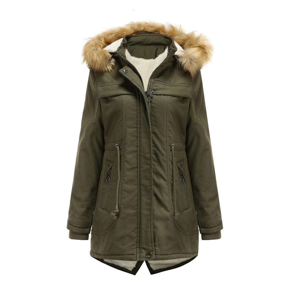 Women's Cotton-padded Clothes Medium and Long Removable Hat Fur Collar To Keep Warm In Winter XXXL