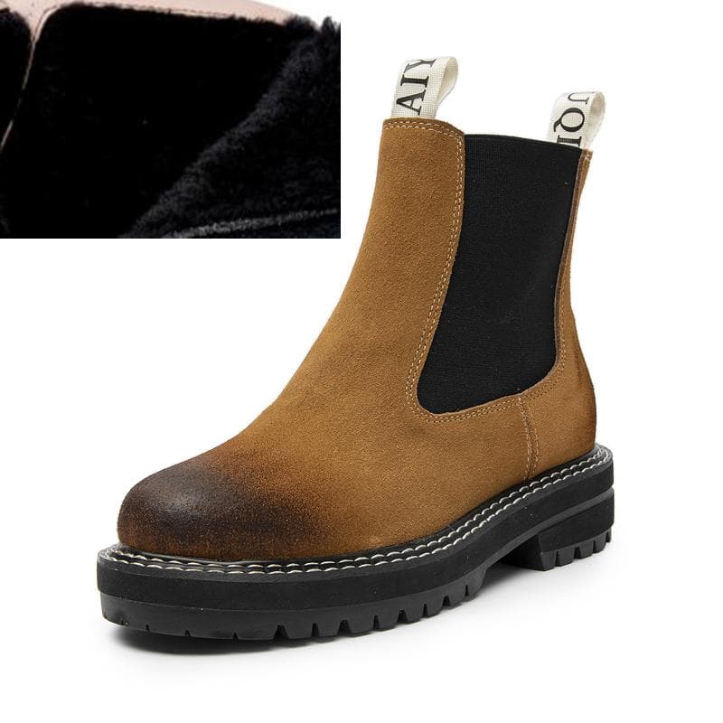 Women Boots Sued Genuine Leather Fashion British Style Women Chelsea Boots Large SizeSuitable for spring, autumn and winterFemaleAnkle Boots 42