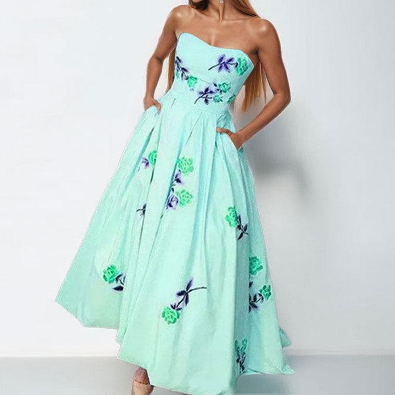 New Summer Women's Clothing Elegant and Fashionable Sleeveless Strapless Long Dress 2XL blue