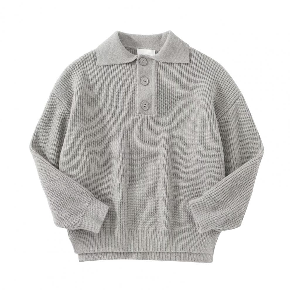 Fall Winter Men Sweater Button Turn down Collar Long Sleeves Top Retro Knitted Thick Warm Pure Color Pullover Stretchy Daily Wea M grey