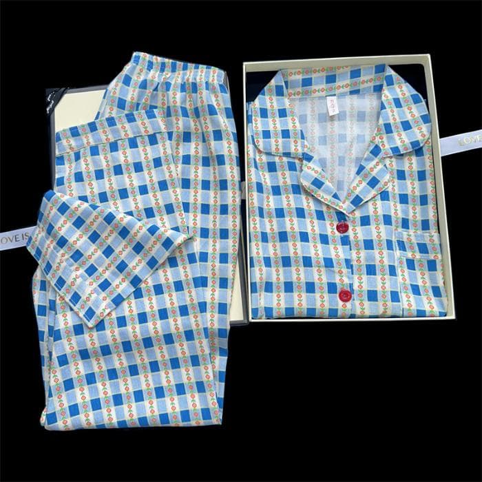 Sweet Leaf Flower Print Two-piece Pajamas Set New Autumn Casual Sleepwear V-neck  Soft Women's Pajamas XL