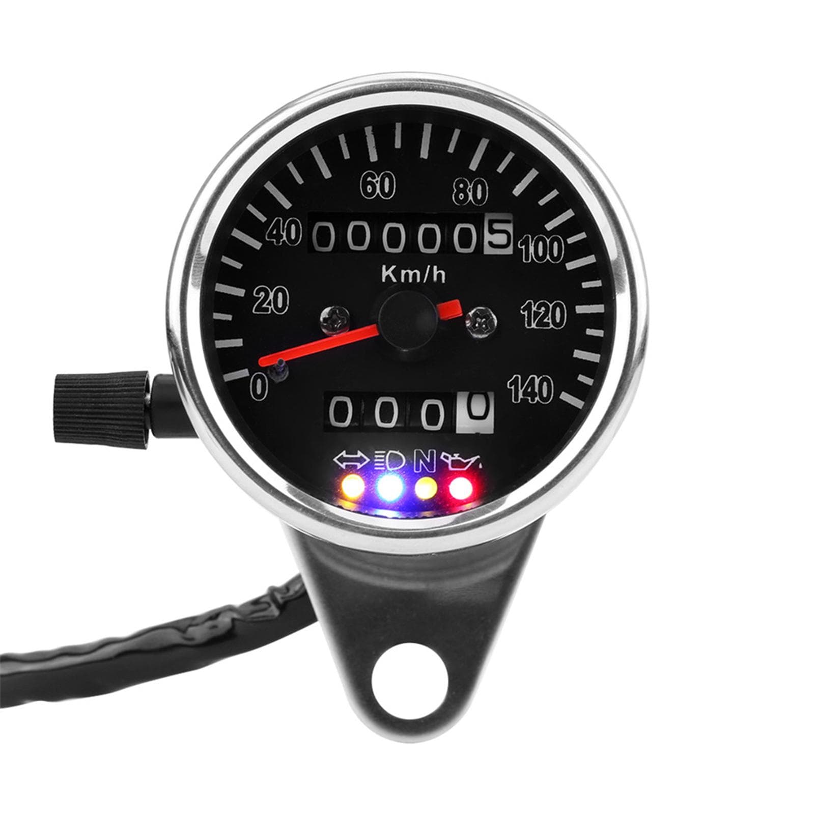 Cafe Racer Retro Custom Motorcycle Mechanical Speedometer with LED Indicator Odometer 140kmh silver
