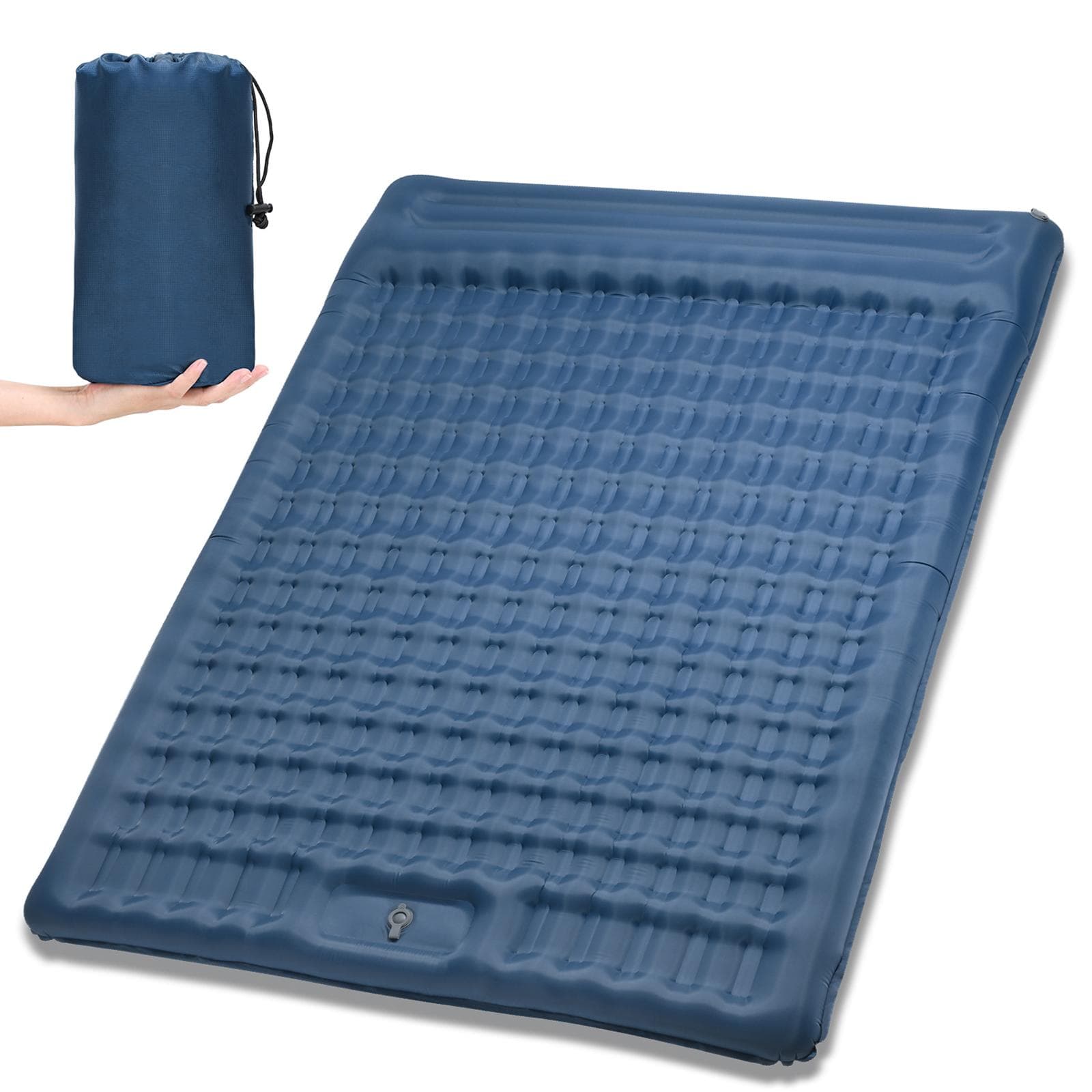 Inflatable Double Sleeping Pad Extra Thick 5 Inch Sleeping Pad Mat Air Mattress with Built-in Pump blue