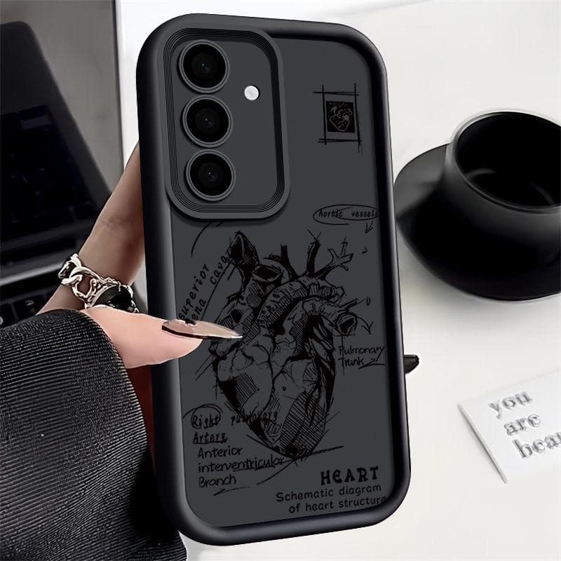 For Samsung S25 Ultra S24 FE S23 S22 A56 A36 A55 A16 A15 A35 A17 A37 A57 5G S26 Case Heart Pattern Soft Silicone Shockproof Lens TPU Matte Phone Cover Samsung S24 FE black