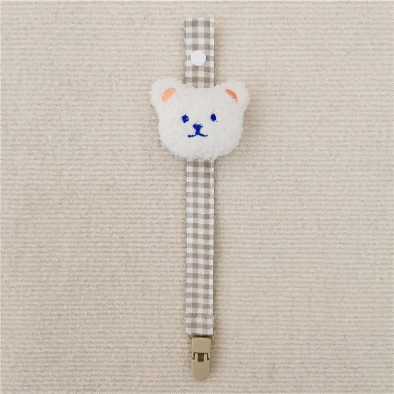 Cute Bear Baby Pacifier Clip Chain Dummy Holder Soother Pacifier Clips Strap Nipple Holder Infant Feeding Babies Accessories white