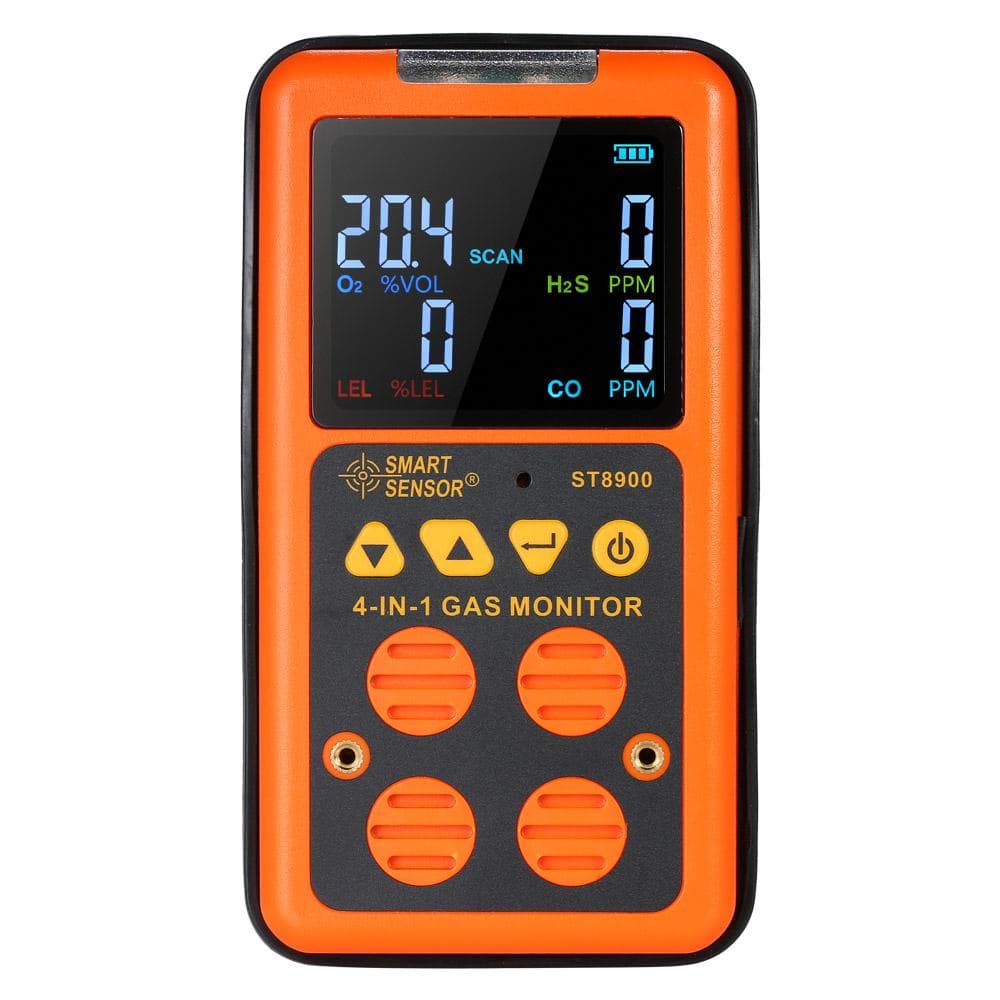 SMART SENSOR 4 in 1 Gas Detector HS and CO Monitor Industrial Digital Handheld Toxic Gas Carbon US Plug orange