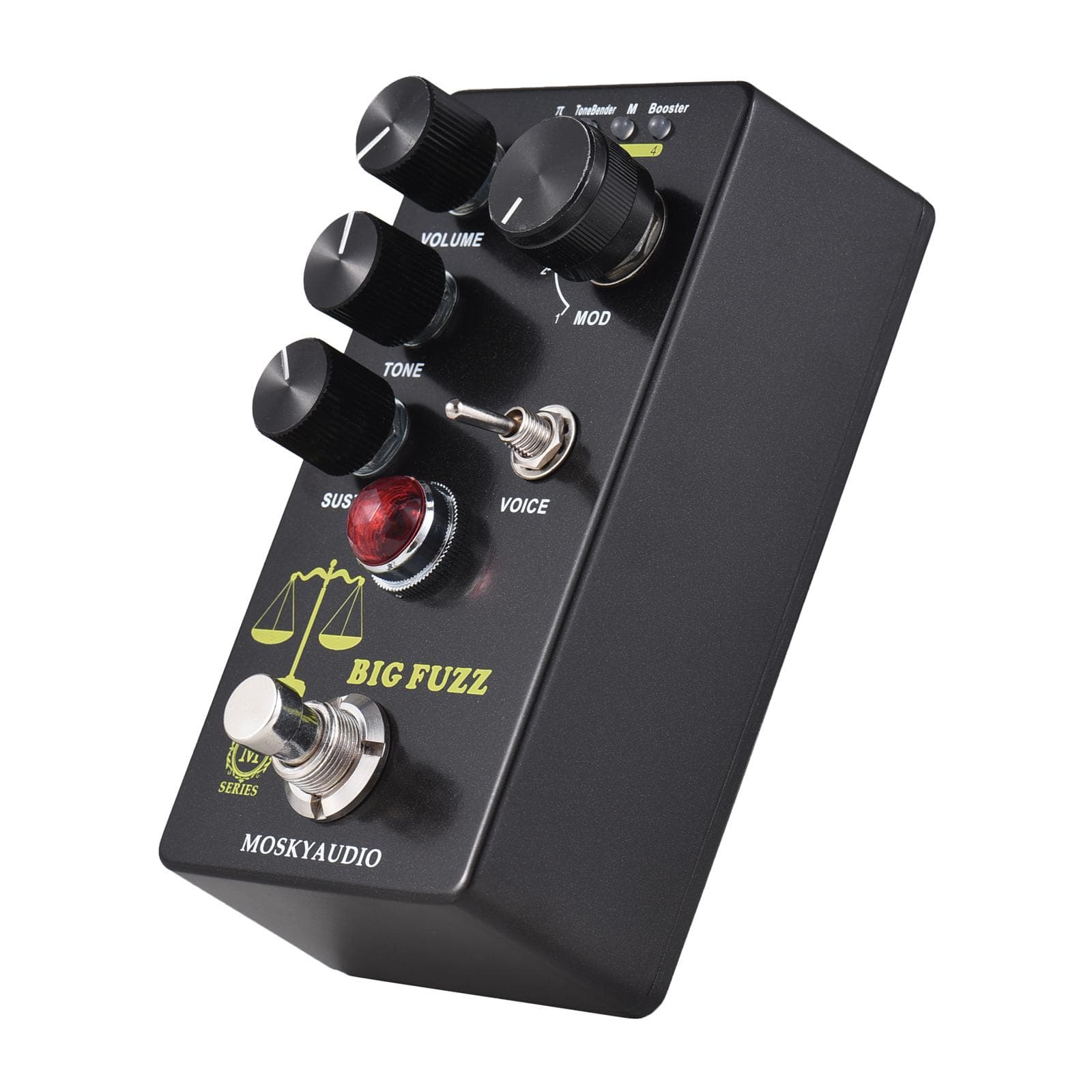 MOSKYAudio FUZZ Guitar Effect Pedal 4 Mode Switch & Volume/Tone/Sustain Controls Compact Portable black