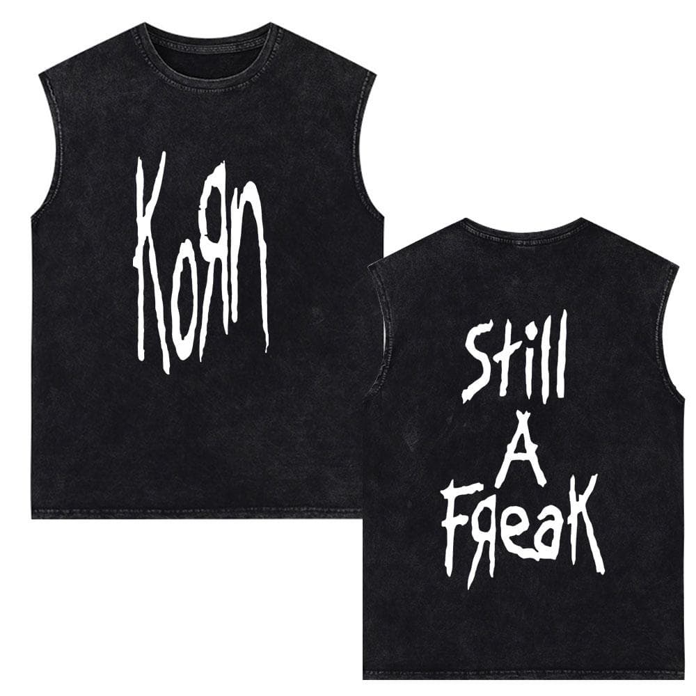 Korn Follow The Leader Rock Band Vintage Washed Tank Tops Men's Gothic Sleeveless Vest Cotton Oversized T-shirts L