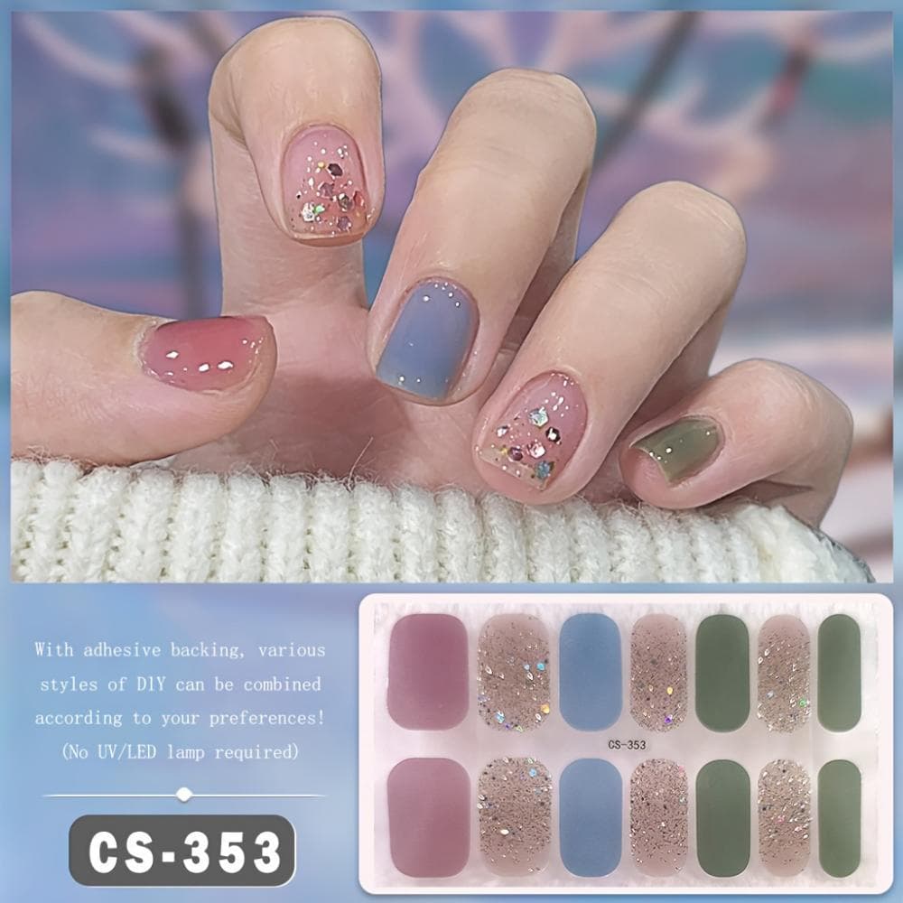 Ladies Fashion Themed Nail Sticker Self Adhesive Waterproof Gel Nail Film with Glitter Embellishment, Easy to Apply and Remove, Nail Accessories