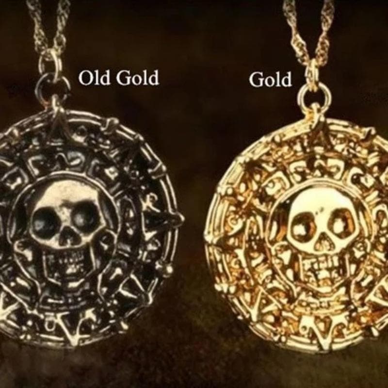 Pirates of The Caribbean Necklace Jack Sparrow Aztec Coin Medallion Vintage Gold Bronze Silver Pendant Necklace gold