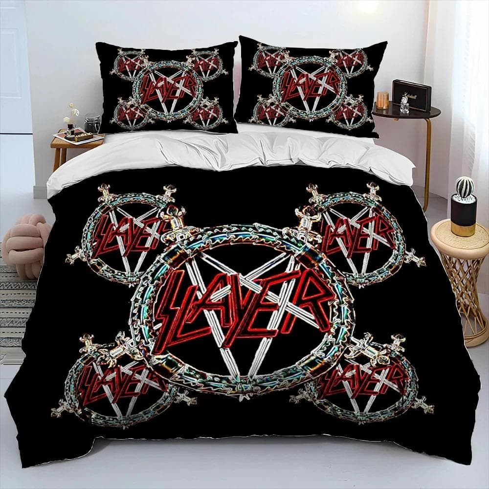 Slayer Heavy Metal Band Music Comforter Bedding Set,Duvet Cover Bed Set Quilt Cover Pillowcase,King Queen Size Bedding Set Gift EU Double 200x200cm