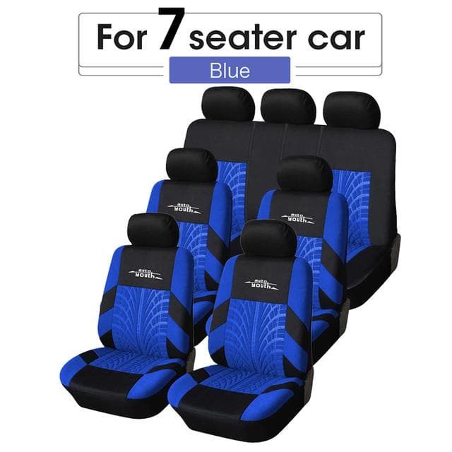 7 Seater Track Detail Style Car Seat Covers Set Polyester Fabric Universal Fits Most Cars Covers Car Seat Protector blue