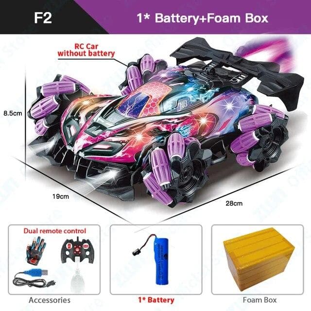 New RC Drift Car With Music Led Lights 2.4G Glove Gesture Radio Remote Control Spray Stunt Cars 4WD Electric Children Toys Gift 1 battery purple