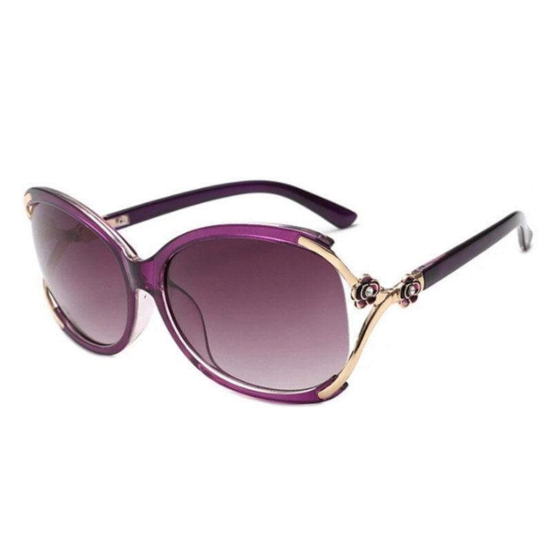 Newest Anti-UV Square Sunglasses for Women with Retro Camellia Design and Summer Glasses Case purple