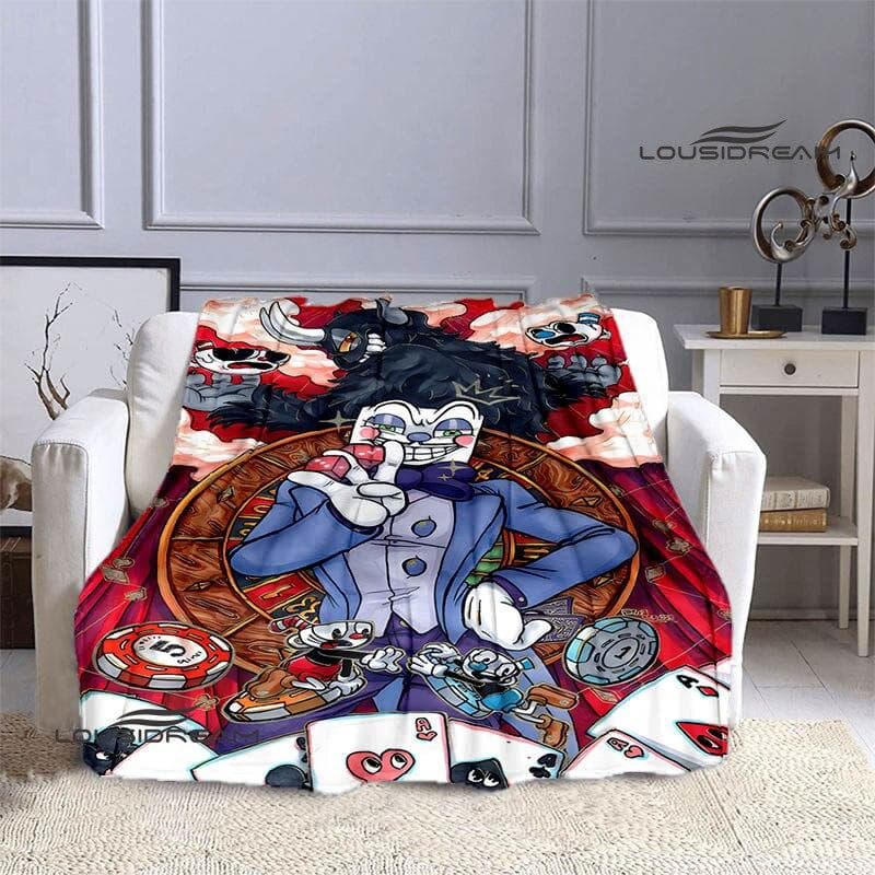 Cuphead Anime Printed Blanket Children's Warm Beautiful Blanket Flannel Soft and Comfortable Blanket Home Travel Birthday Gift 150x180cm