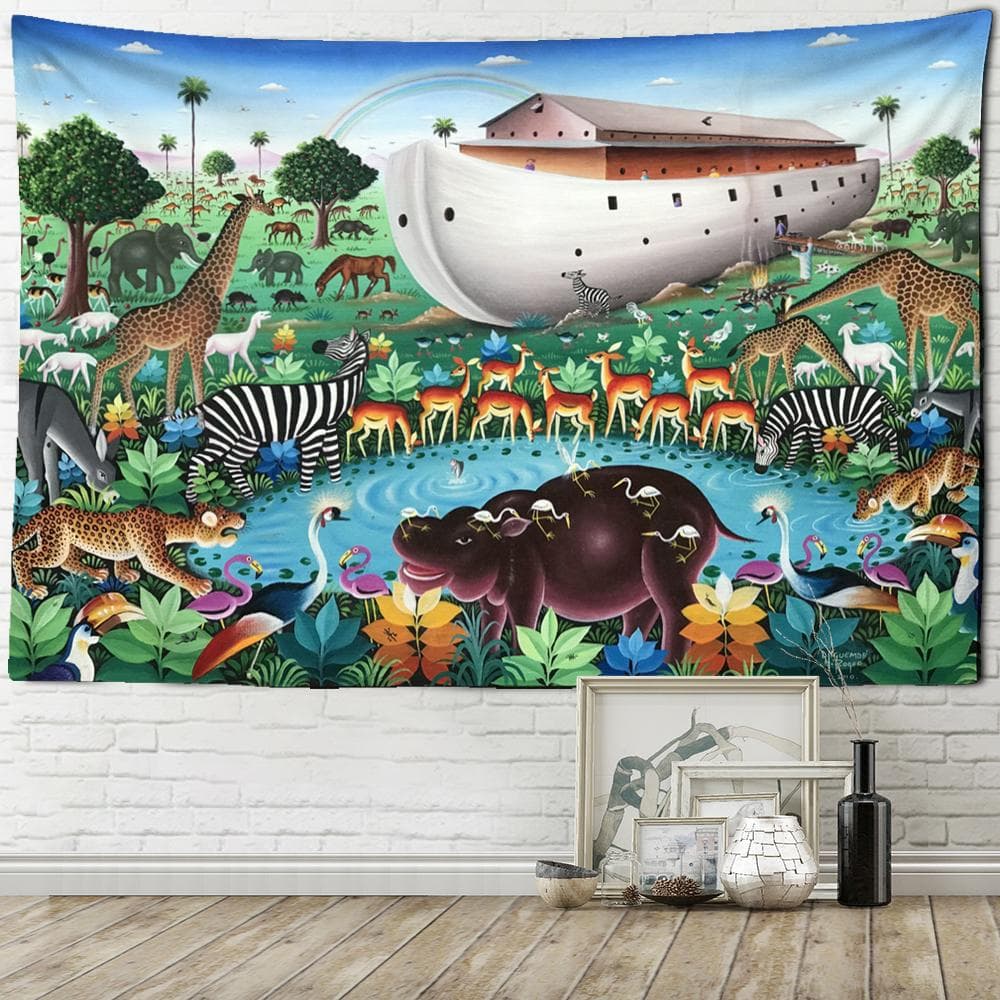 Animal World Illustration Tapestry Wall Hanging System Bohemian Style Witchcraft Psychedelic Mandala Tapiz Home Decor 95x70cm