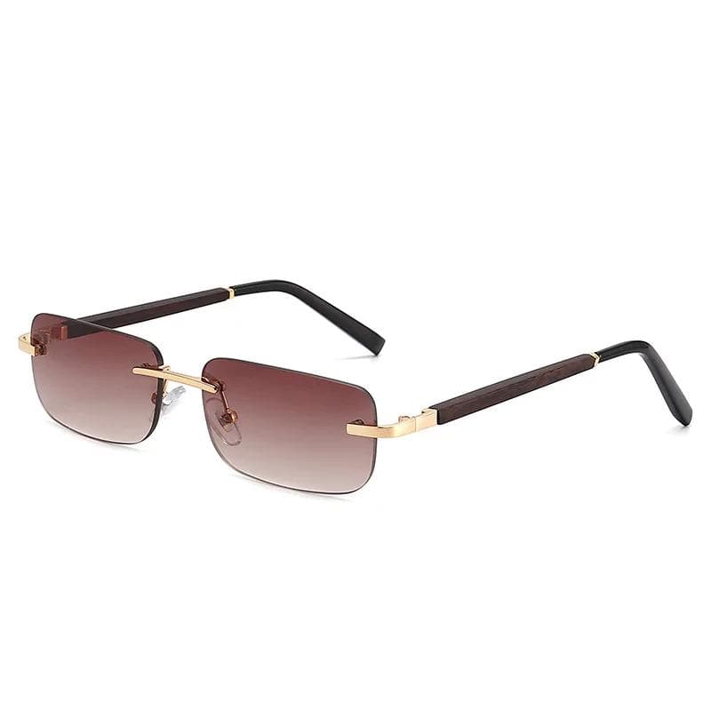 Rimless Sunglasses Women Men Vintage Wood Frame UV400 Protection Gradient Lens Driving Eyewear Frameless Square Shades