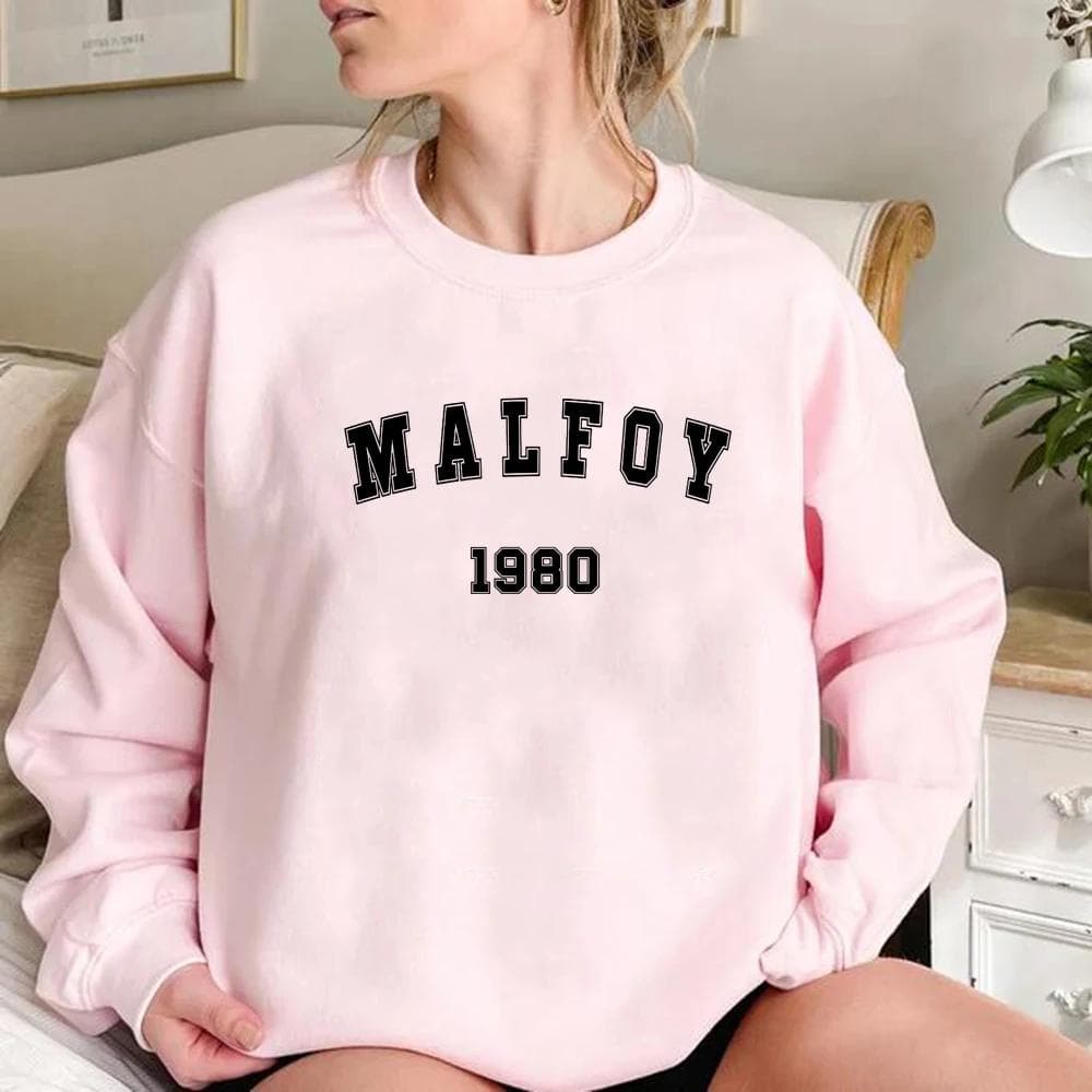 Malfoy 1980 Crewneck Sweatshirt Draco Malfoy Sweatshirt Graphic Hoodies Women Short Sleeve Sweatshirts Streetwear Pullover XL pink