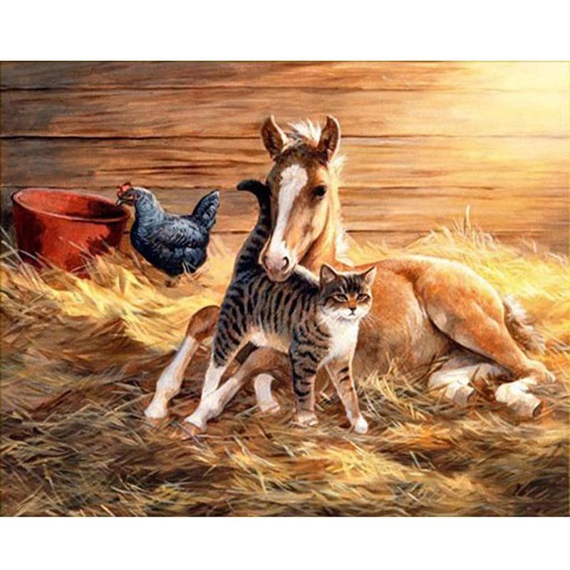 DIY 5D Full Diamond Painting Cross Stitch Horse cat Diamond Embroidery Needlework 20X30CM