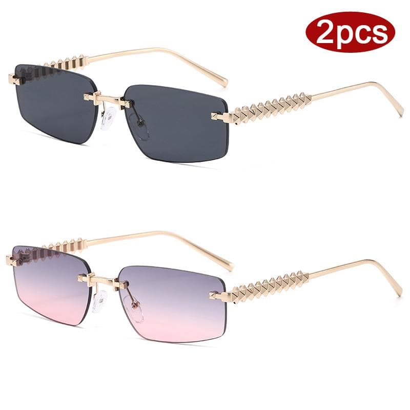 1/2pcs Rimless Metal Frame Rectangle Sunglasses Women Gradient Lens UV400 Sun Glasses Irregular Legs Design Eyewear
