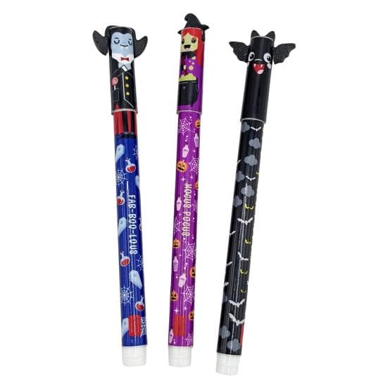 Halloween Erasable Gel Pens 0.7mm Witch Bat Themed Pens with Built-In Erasers School Office Supplies for Students 3pcs