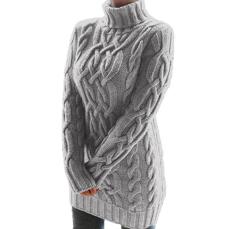 Autumn Winter Woman Long Sweaters with Throat Female Sweater Dress Sexy Skinny Mini Knitted Dresses Women's Turtleneck Oversize L grey