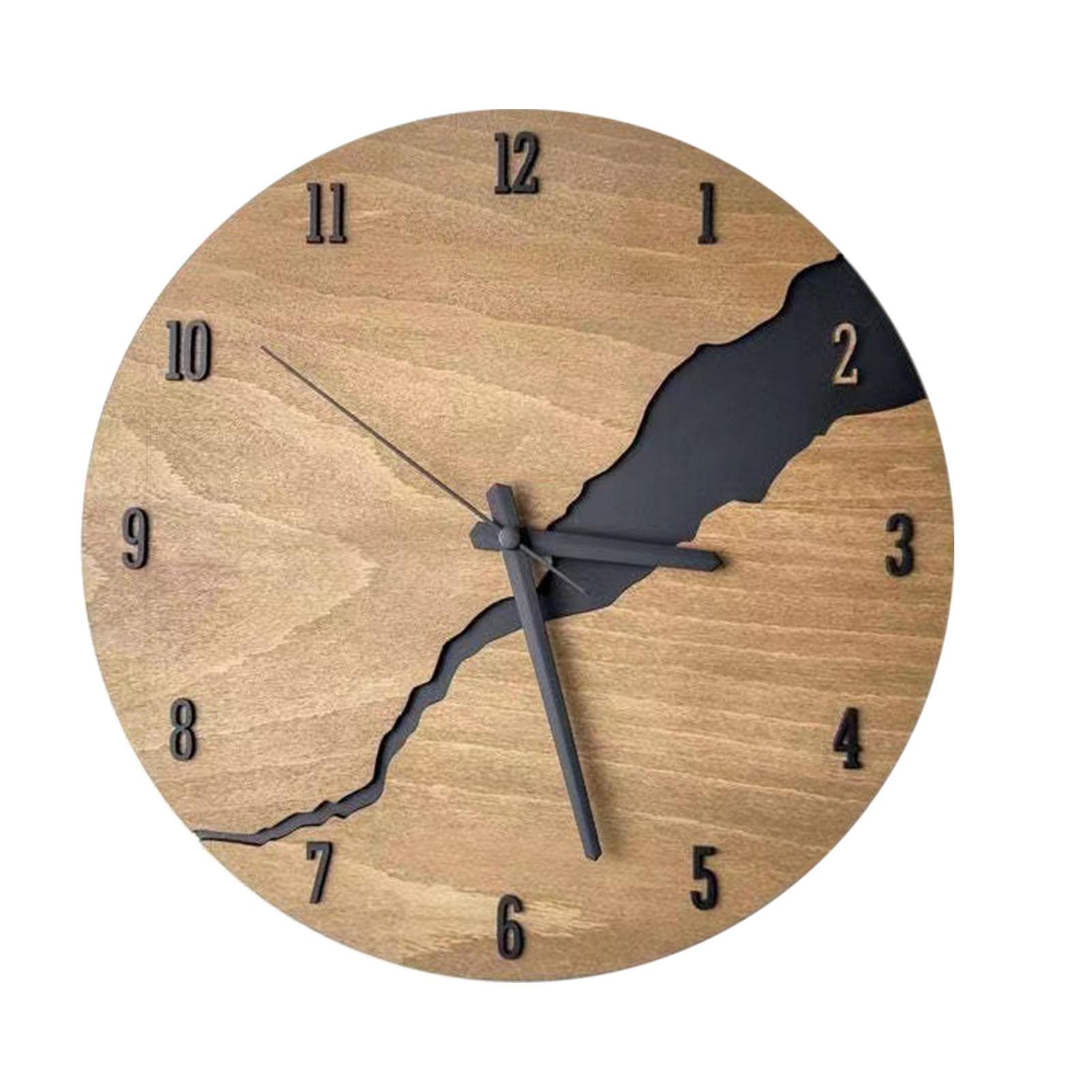 Cracked Wooden Wall Clock Round Silent Vintage Style Large Wall Clock Decor for Home Living Room