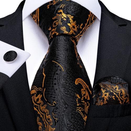DiBanGu Mens Silk Necktie Set Striped Paisley Solid Tie Pocket Square Cufflinks N-7313