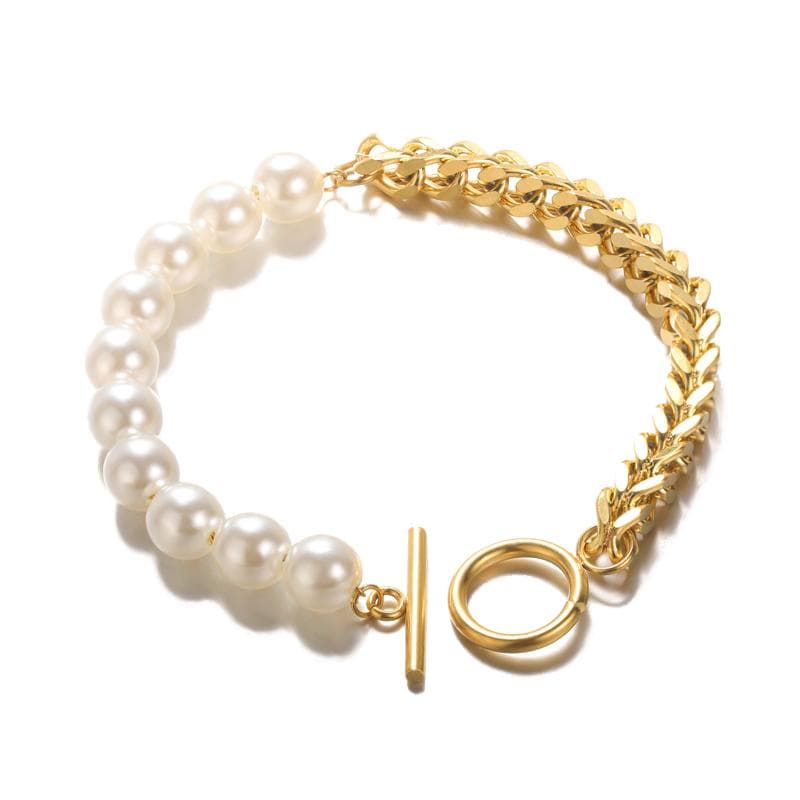 Cuban Chain Pearl Bracelets For Women Handmade Stainless Steel Heart Pendant Bracelets Wedding Party Boho Jewelry Gifts gold