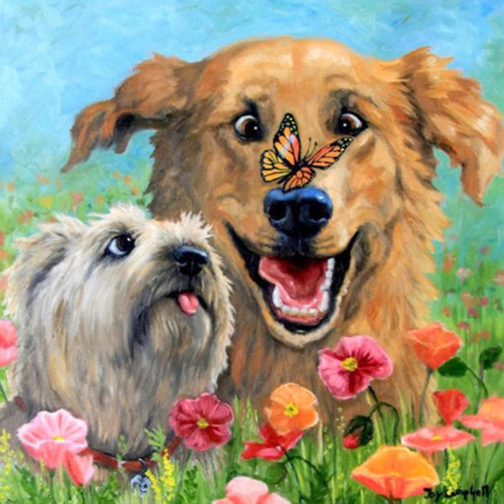 Diy 5d Diamond Painting Dogs and Flower Handmade Cross Stitch Kits Diamond Embroidery Patterns Rhinestones 30X30CM